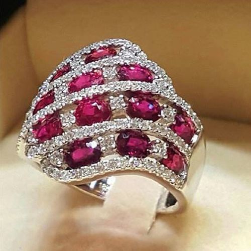 Bague De Mariage En Zircon Cubique Pour Femme, Couleur Argent, Bleu Et Rose, Aaaaa, Cadeau De Saint-Valentin
