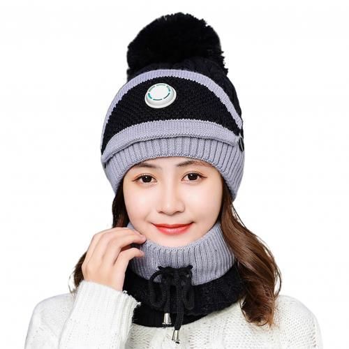 Ensemble De Chapeaux Et Écharpes En Laine Pour Femme, Écharpe À Boucle Circulaire Tricotée Chaude, Avec Valve De Couverture En Peluche, Violet, Rose, Rouge, Hiver