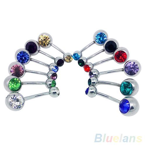 Piercing Pour Le Ventre Et Le Nombril, 10 Pièces, Strass Multicolores En Cristal, Anneau Barbell, 4q37 6ojd, Nouveau