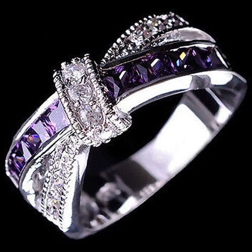 Bague De Mariage En Zircon Violet Plaqué Argent Pour Femmes, Bijoux À La Mode