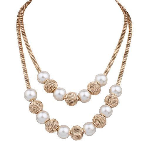 Collier En Maille Double Couche Pour Femmes, Chaîne Ronde En Fausse Perle, Breloques En Boule, Bijoux À La Mode, 2016