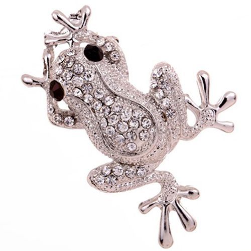 Broche Décorative En Forme De Grenouille Plaquée Argent, Broche En Strass Brillant, Cadeau De Bijoux