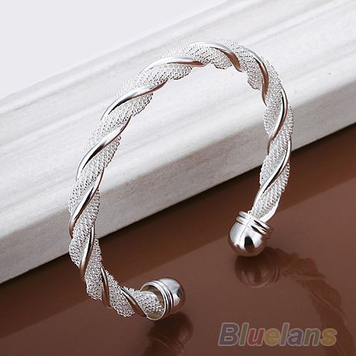 Bracelet Manchette En Filet Torsadé Plaqué Argent 06hf, À La Mode