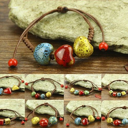 Bracelet Bohème En Céramique Naturelle Unique, Corde Tressée Réglable