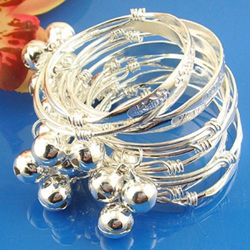 Bracelet Cloche En Forme De Lettres Anglaises, 2 Pièces, Plaqué Argent Réglable, Bijoux Pour Bébés Enfants