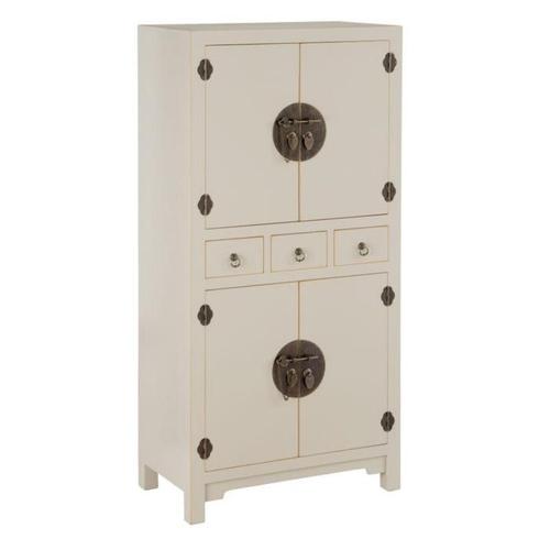 Armoire 4 Portes, 3 Tiroirs Blanc Cassé Meuble Chinois - Pekin