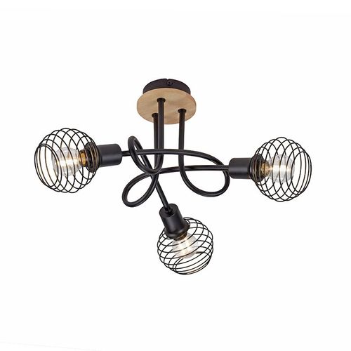 Paul Neuhaus Moderne Plafonnier Spot De Plafond Design Noir Avec Bois 3 Lumières - Profits Acier / Noir,Naturel Rond / Luminaire / Lumiere / Éclairage / Intérieur / Salon / Cuisine E14 Max....