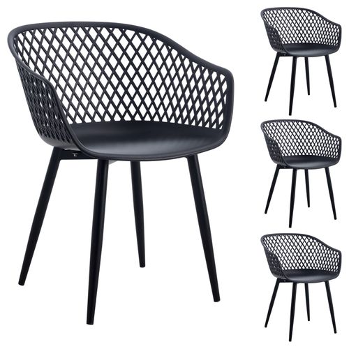 Lot De 4 Chaises Madeira Pour Salle À Manger Ou Cuisine Au Design Retro Avec Accoudoirs, Coque En Plastique Noir Et 4 Pieds En Métal