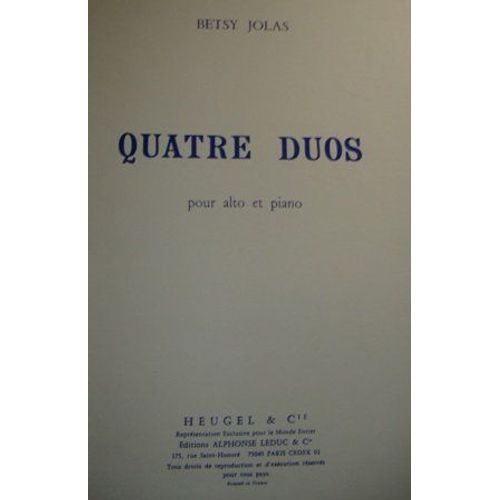 Betsy Jolas : Quatre Duos Pour Alto Et Piano