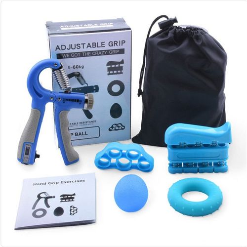 5 Pcs Muscleur De Main Avec Comptage,Résistance Réglable Hand Gripper, Exerciseur De Doigts, Doigt Civière, Anneau Et Poignée(Bleu