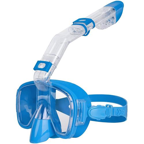 Masque De Plongée Pliable Anti-Buée Avec Tuba Et Support Pour Caméra La Plongée Et La Natation,Convient Adultes Et Enfants(L-Bleu)