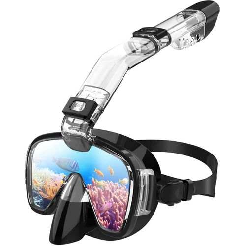 Masque De Plongée Pliable Anti-Buée Avec Tuba Et Support Pour Caméra La Plongée Et La Natation,Convient Adultes Et Enfants(S-Noir)