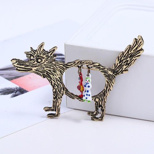 Broche Punk À Col En Épingle, Style Rétro, Petit Loup Rouge, Dessin Animé, Décoration De Vêtements