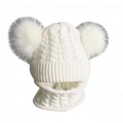 Bonnet Tricoté À Double Pompon Pour Bébé Fille, Écharpe Chaude D'hiver Pour Enfant, Bonnet Tricoté