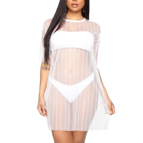 Robe Sexy Transparente À Manches Courtes Pour Femme, Cover-Up De Protection Solaire Pour Bikini De Plage