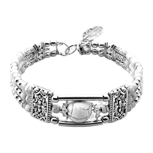 Bracelet Bohème Style Ethnique Trois Couches Faux Turquoise Lisse Pour Cadeau
