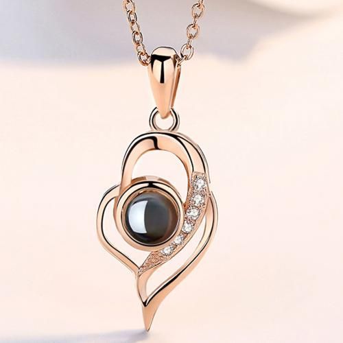 Je T'aime En 100 Langues, Collier De Projection De Coeur Creux Incrusté De Strass