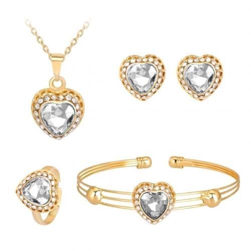 Ensemble De Bijoux Africains Pour Femmes, Collier, Pendentif, Coeur, Strass, Boucles D'oreilles, Bague, Bracelet, Cadeau, Accessoire Vert