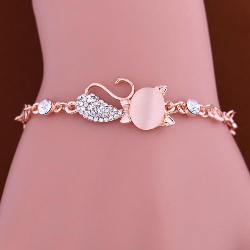 Bracelet Avec Pendentif Chat Mignon Pour Femmes, Opale, Strass, Chaîne, Bijoux, À La Mode, 2018