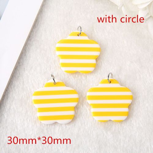 Breloques Pour Boucles D'oreilles, 30mm, 8 Pièces/Lot, Bricolage, Résine À Dos Plat, Fleur Rayée De Couleur Jaune Pour Collier, Porte-Clés, Pendentif, Accessoires De Fabrication