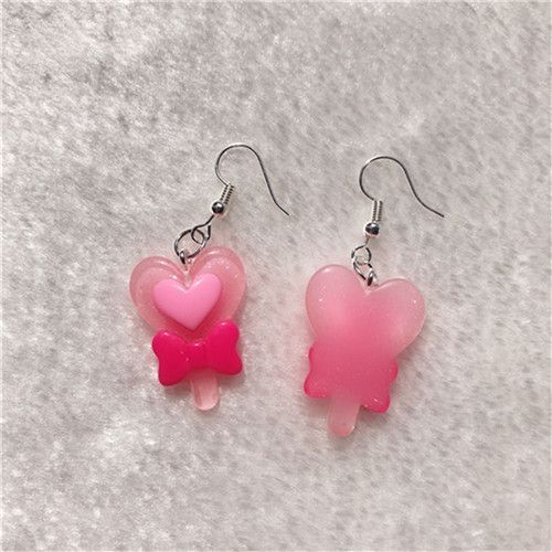 Boucles D'oreilles En Résine Pour Femmes Et Enfants, 1 Paire, Mignon, Couleur Rose, Crème Glacée Et Bonbons, Aliments Faits À La Main, À Dos Plat, Bijoux Pour Femmes Et Enfants