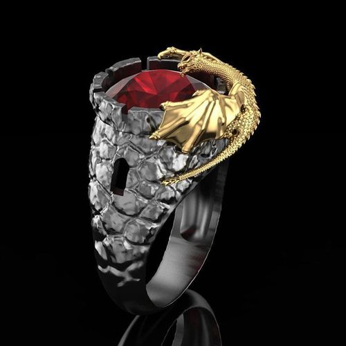 Bagues Dragon Vintage Punk Dry Well Pour Hommes, En Métal Gothique, Deux Tons En Pierre De Zircon Rouge, Steampunk Pour Femmes, Bijoux Z4m520