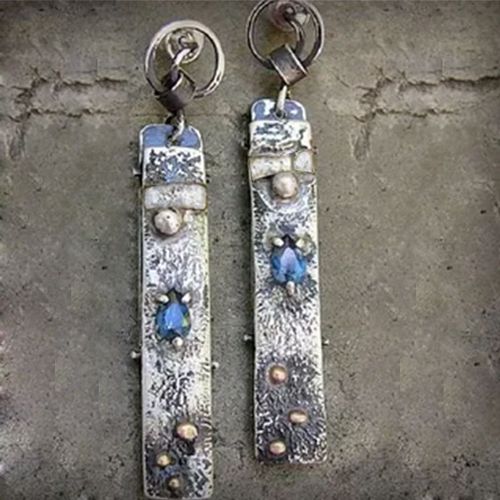 Boucles D'oreilles Géométriques Longues En Métal Bleu Cristal Goutte D'eau Pierre Tribal Dangle Pour Femmes, Bijoux Africains Indiens