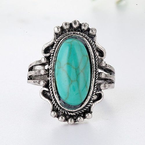 Bague Bohémienne En Alliage Métallique Pour Femmes, Bijou De Fête, Vintage, Pierre Verte, Midi, Z5x742