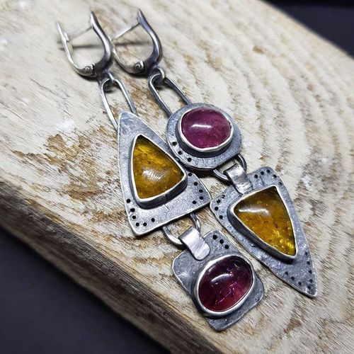 Grandes Boucles D'oreilles Triangle Géométrique En Métal Pour Femmes, Bijoux En Pierre Violette, Jaune Et Orange Asymétriques, Cadeau