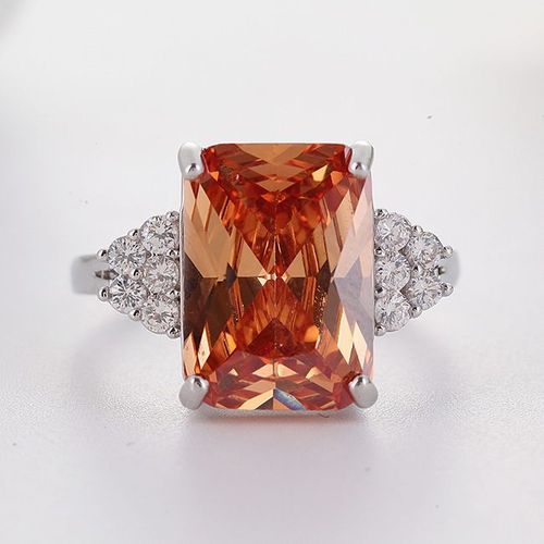 Bague Géométrique En Pierre Orange Pour Femmes, Bijoux De Luxe, Coupe Princesse En Zircon, Idéal Pour Cadeau De Mariage, Z5k214