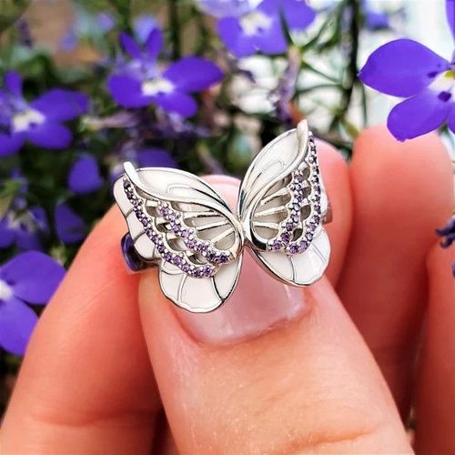 Bague Papillon En Or Rose Pour Femmes, Bijoux En Zircon, Ailes En Émail Rose, Cadeau D'anniversaire