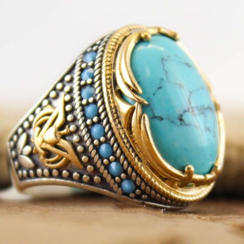 Grandes Bagues En Pierre Naturelle Ovale Pour Femmes Et Hommes, Style Bohème, Vintage, Double Couleur, Perles Bleues, Turquoises, Bijoux De Fête