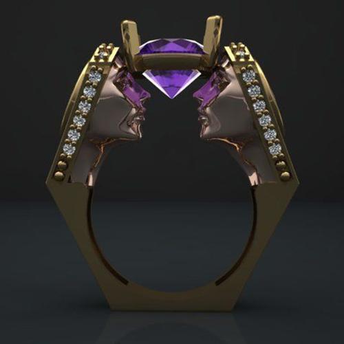 Bague Rétro En Zircon Violet Pour Femme, Bijoux Indiens, Punk Tribal, Égyptien, Visage Humain, Doigt, Z5m483