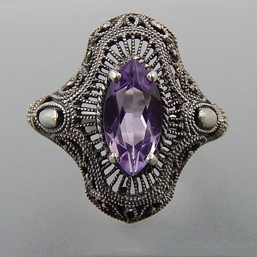 Bague Vintage Punk Motif Creux En Pierre De Zircon Violet Pour Femme, Anneau Ethnique En Métal Ancien Rétro, Bijoux Pour Femmes Z3m411