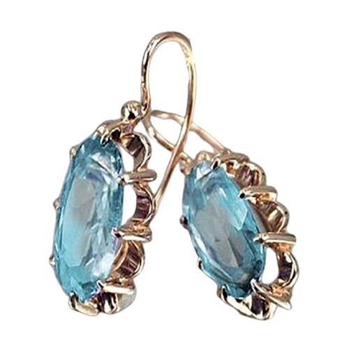 Boucles D'oreilles En Saphir Plaqué Or 18k, Bijoux De Luxe Avec Goutte En Cz Bleu Ciel Brillant Pour Femmes, Bijoux De Fête De Fiançailles Et De Mariage