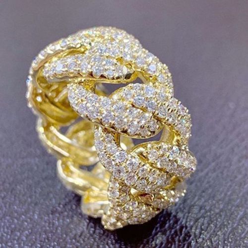 Bagues De Mariage De Luxe En Or Jaune Cz, Bijoux Hip Hop Éblouissants, Cristal Brillant, Pour Hommes Et Femmes, Cadeaux De Fête