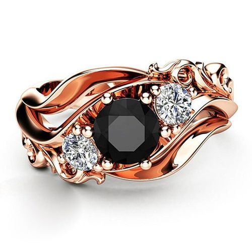 Bague De Sorcière Pour Femmes, Anneau Unique En Pierre Noire, Conception De Bracelet Torsadé, Couleur Or Rose, Bagues De Fiançailles Halloween, Vente En Gros