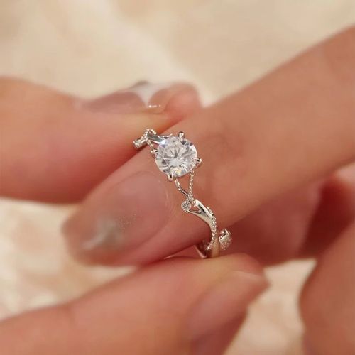 Bague De Fiançailles En Argent Pour Femme, Bijou Délicat Rond En Feuille De Cristal Blanc, Breloque De Mariée En Zircon, Bagues De Mariage