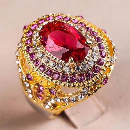 Bague Ovale En Pierre Rouge Pour Femmes, Magnifique Anneau De Mariage De Luxe Rempli De Cz, Bijoux De Fiançailles À La Mode, Cadeaux