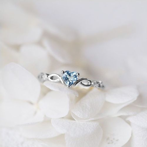 Bague En Zircon Cubique Bleu Minimaliste, Petite Bague En Forme De C¿Ur Pour Femmes Et Filles, Bague De Fiançailles En Cristal Cz Or, Bijoux Chics Z5m056