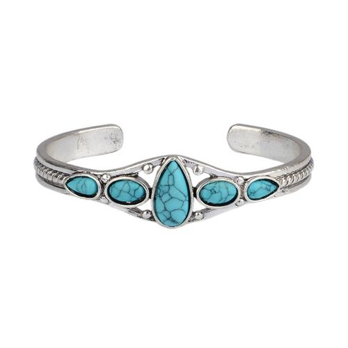 Bracelets En Forme De Poire Pour Femmes, Punk, Tendance, Turquoise, Vintage, Bohème, Argent, Ajustable, Ouvert, Bijoux, Vente En Gros