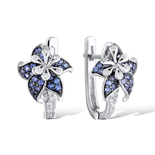 Boucles D'oreilles Bohème Couleur Argent Pour Femmes, Incrustation Charmante, Fleur De Zircone Bleue, Bijoux À La Mode, Accessoires Cadeau D3te14