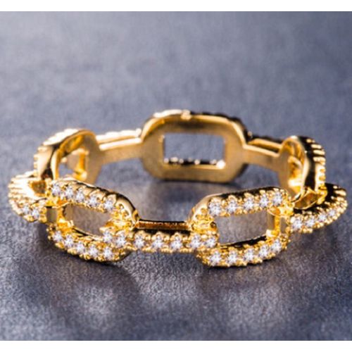 Bagues De Couple À Maillons De Chaîne Pour Femmes, En Or Jaune 14 Ct, En Zircone Cubique, Offre Spéciale