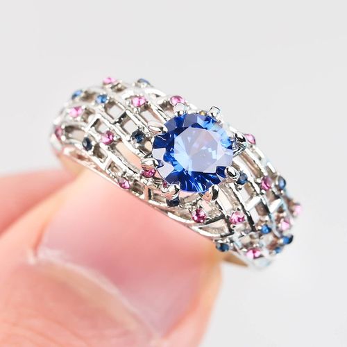 Bagues Rondes De Luxe En Zircon Bleu Pour Femmes, Bijoux De Mariage, Charmant, Ajouré, Couleur Argent, Cadeau De Bande Féminin