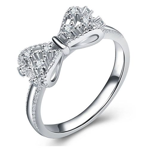 Bague De Fiançailles Plaquée Platine Pour Femmes, Avec N¿Ud Papillon, Amour Éternel, Empilable, Zircone Cubique, Promesse Pour Elle