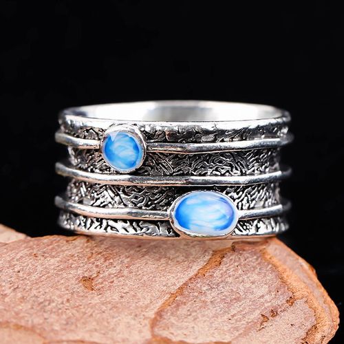 Bagues Vintage En Opale Bleue Pour Femmes Et Hommes, Bijoux De Couple, Charmant, Gothique, Punk, Large, Sculpté, Cadeaux De Fête
