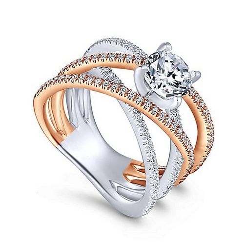 Bague De Fiançailles Et De Mariage En Or Rose Pour Femme, Bijou De Mode, Design Croisé, En Cristal Zircon, Idée De Cadeau