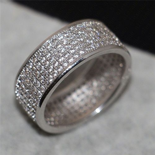 Bague De Fiançailles En Zircon Cristal Blanc Pour Femmes, Luxueuse, Couleur Argent, Pavé De Strass, À La Mode, Cadeau De Mariage