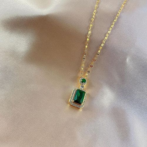 Boucles D'oreilles Géométriques En Cristal Vert Pour Femmes, Collier Polyvalent, Mode Coréenne, 2022