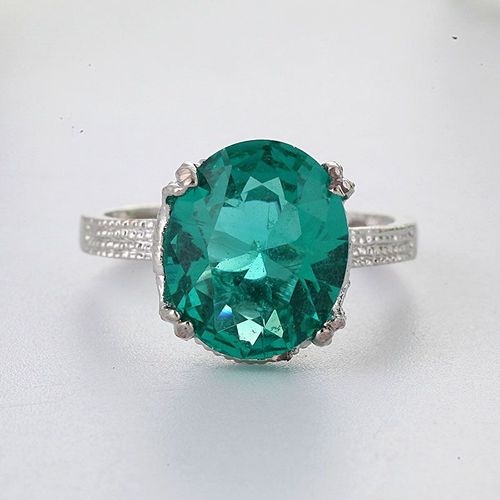 Bague En Zircon Ovale Vert Pour Femmes, Bijoux De Fiançailles, De Mariage, Style Simple, Couleur Argent, À La Mode, Z3x717